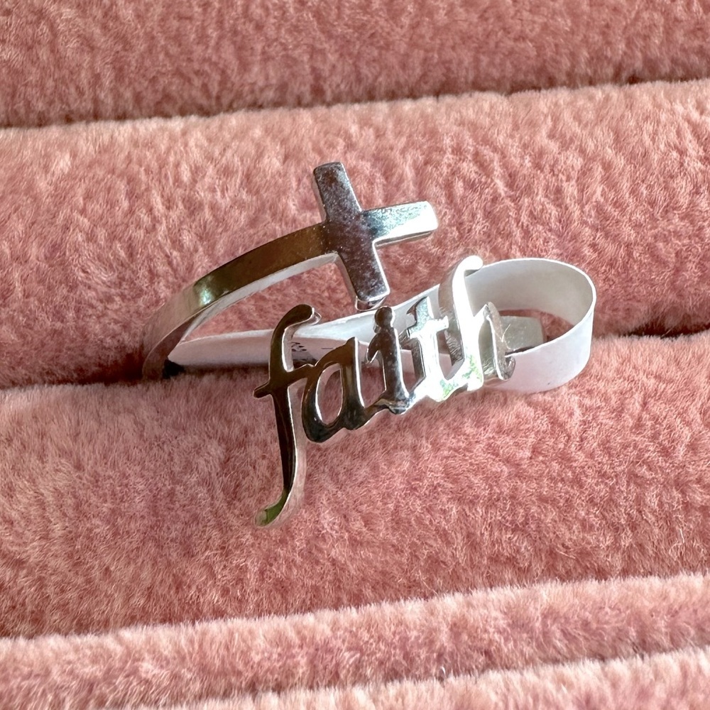 Faith Cross Bypass Ring W/ Scripture Matthew 19:26 Engraving Stainless Steel - Picture 5 of 8